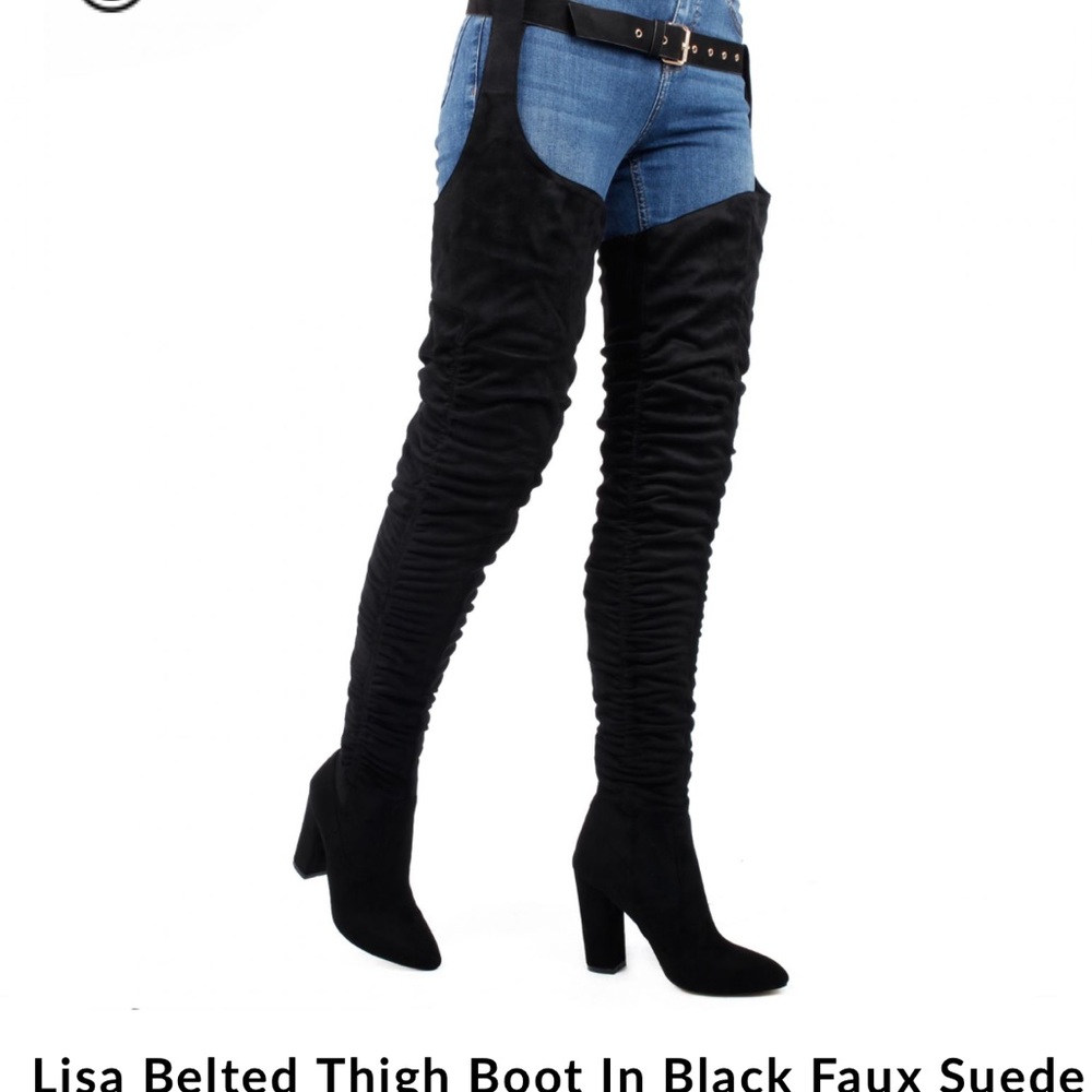 Super thigh high boots with belt strap